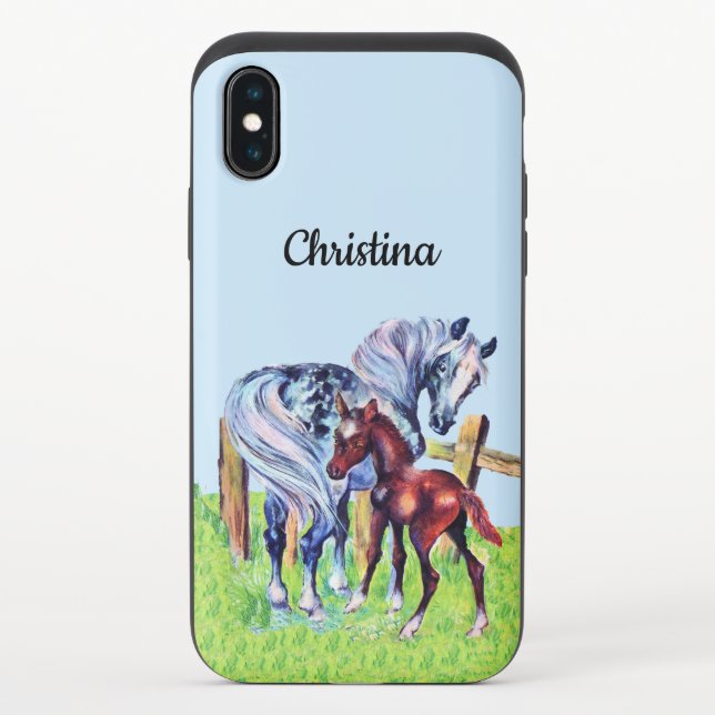 Gray Mother Horse in Grass Baby Colt Blue Sky Uncommon iPhone Case (Back)