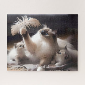 Gray Mother Ragdoll Cat and Kittens Jigsaw Puzzle
