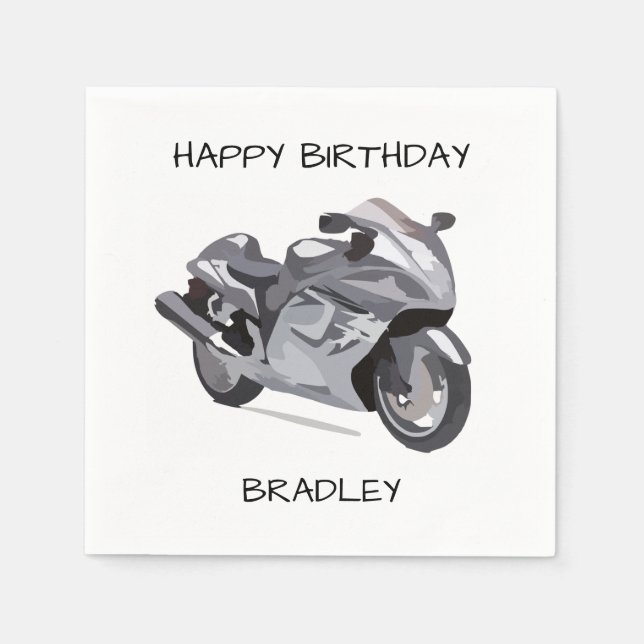 Gray Motorcycle Birthday Napkins (Front)