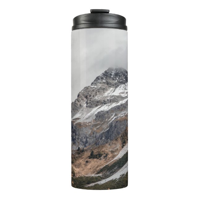 GRAY MOUNTAINS WITH SNOW CAPPED SURROUNDED WITH TR THERMAL TUMBLER (Front)