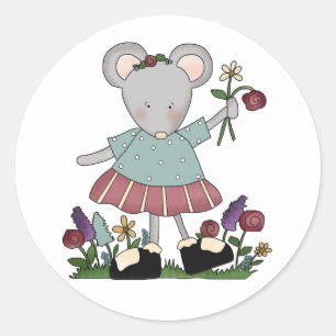 Gray Mouse in Flower Garden Classic Round Sticker