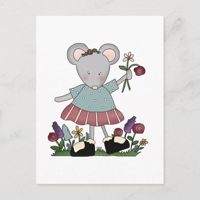 Gray Mouse in Flower Garden T-shirts and Gifts Postcard (Front)