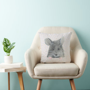 Gray Mouse on Pastel Dots Throw Pillow