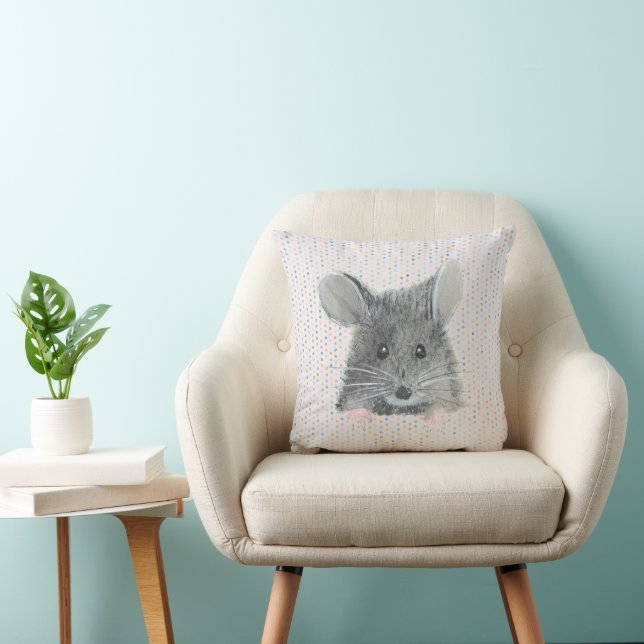 Gray Mouse on Pastel Dots Throw Pillow (Chair)