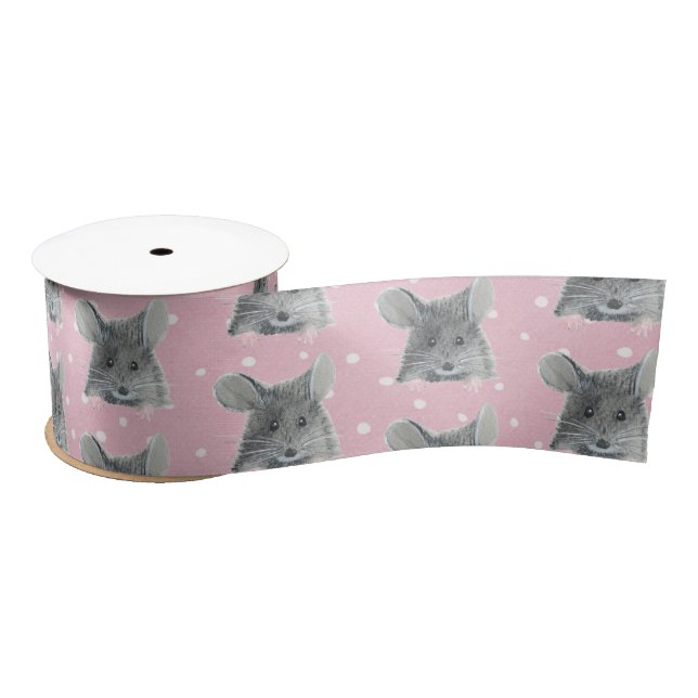 Gray Mouse on Polka Dots  Satin Ribbon (Spool)