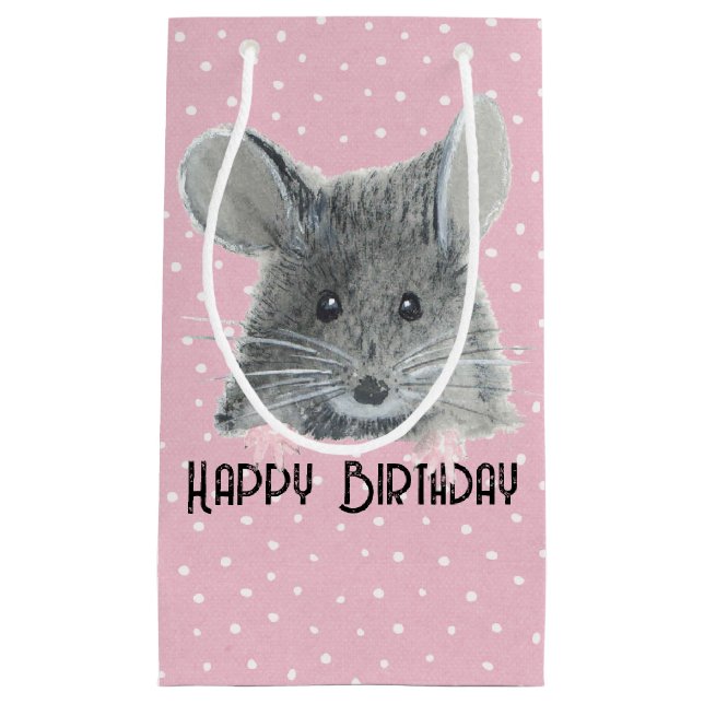 Gray Mouse on Polka Dots  Small Gift Bag (Front)