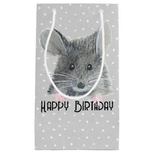 Gray Mouse on Polka Dots  Small Gift Bag