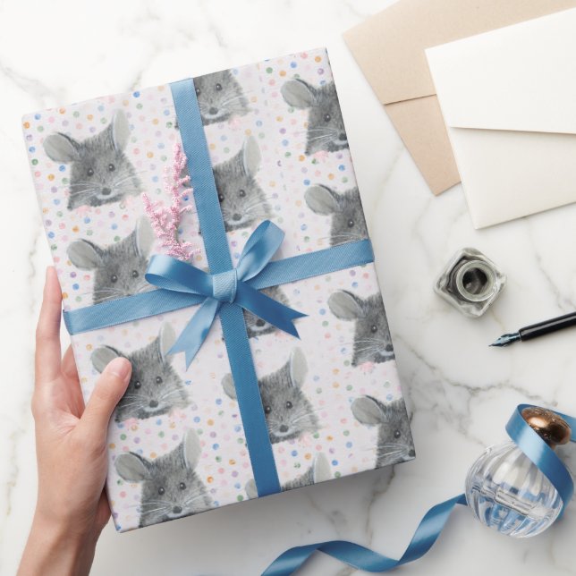 Gray Mouse on Polka Dots Wrapping Paper (Gifting)