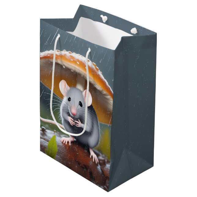 Gray Mouse Under a Toadstool Medium Gift Bag (Front Angled)