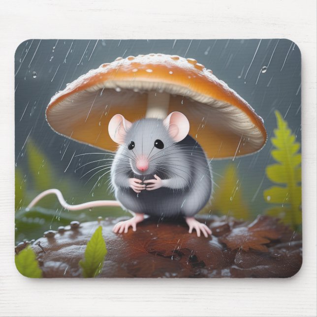 Gray Mouse Under a Toadstool Mouse Pad (Front)