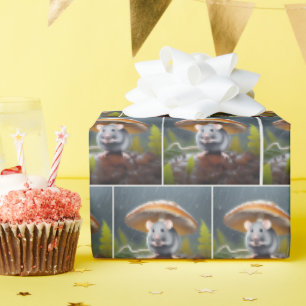 Gray Mouse Under a Toadstool Wrapping Paper