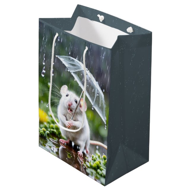 Gray Mouse Under An Umbrella Medium Gift Bag (Front Angled)