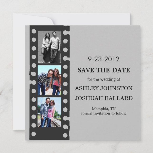 Gray Movie Film Strip Save The Date Invites (Front)