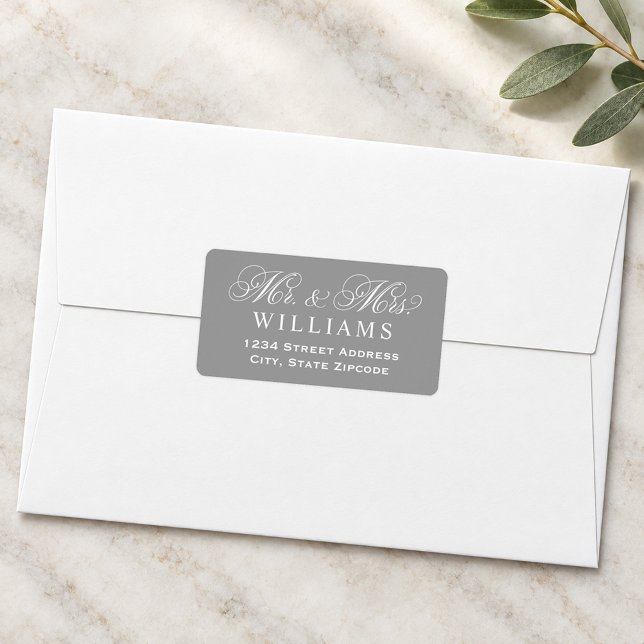 Gray Mr and Mrs Script Wedding Address Label (Creator Uploaded)