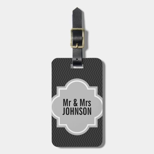 Gray Mr and Mrs travel luggage tag for couple