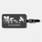 Gray Mr and Mrs travel luggage tag for newlyweds