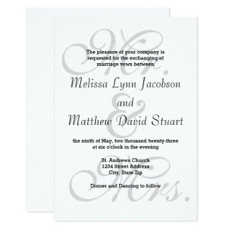Gray Mr. & Mrs. - 3x5 Wedding Invitation