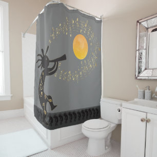 Gray Music Notes and Kokopelli Shower Curtain