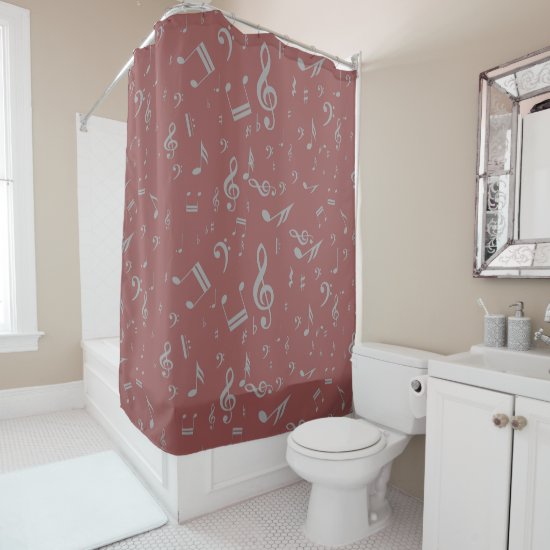 Gray musical notes on Earthy Marsala Shower Curtain