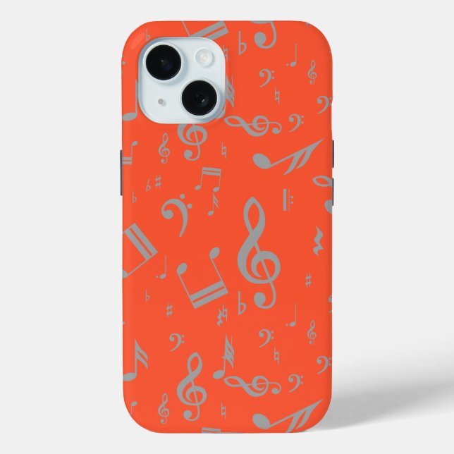 Gray musical notes on Orange Case-Mate iPhone Case (Back)
