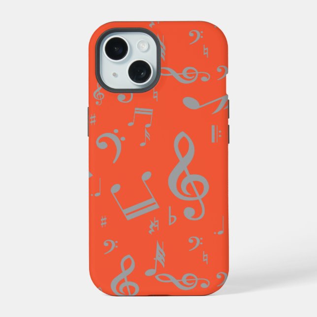 Gray musical notes on Orange Iphone Case (Back)