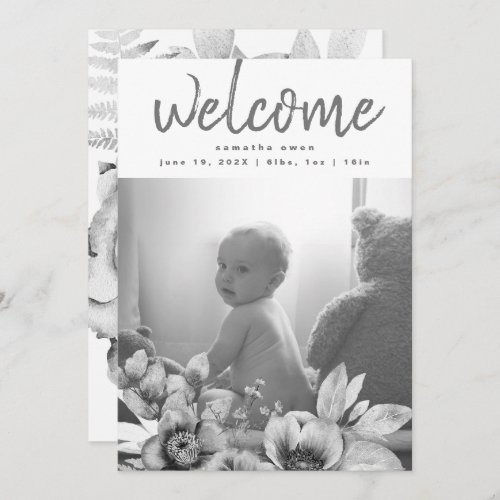 Gray Muted Botanical Dried Florals Neutral Baby Announcement