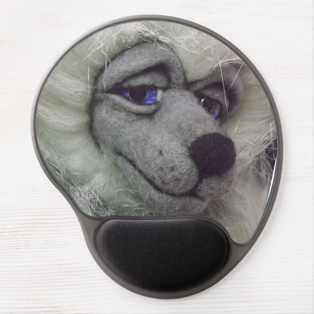 Gray MyTopTeddy with a melancholic blue view Gel Mouse Pad (Front)