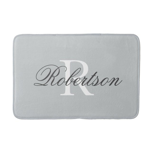 Gray name monogram bath mat | small medium large (Front)