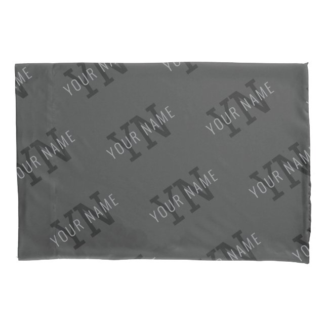 Gray Name & Monogram Pattern Pillow Case (Front)