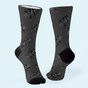 Gray Name & Monogram Pattern Socks