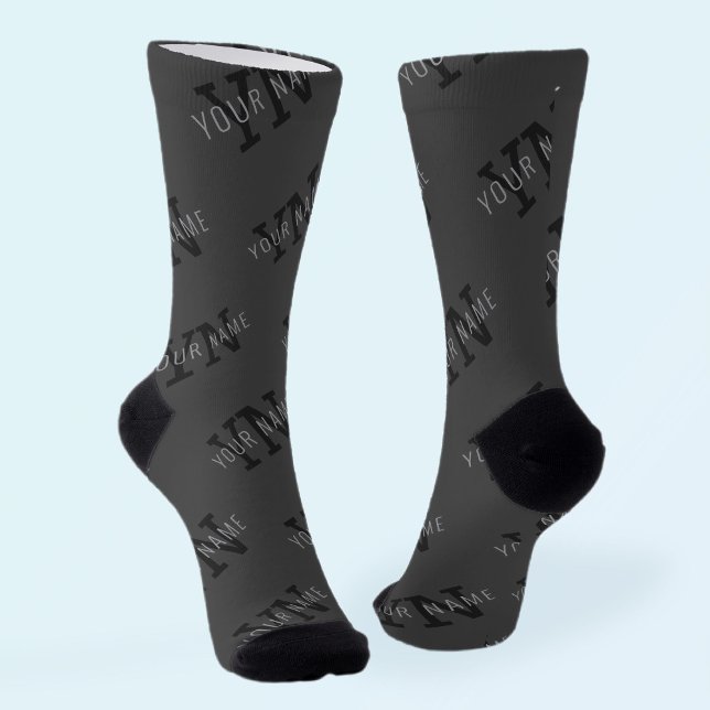Gray Name & Monogram Pattern Socks (Creator Uploaded)