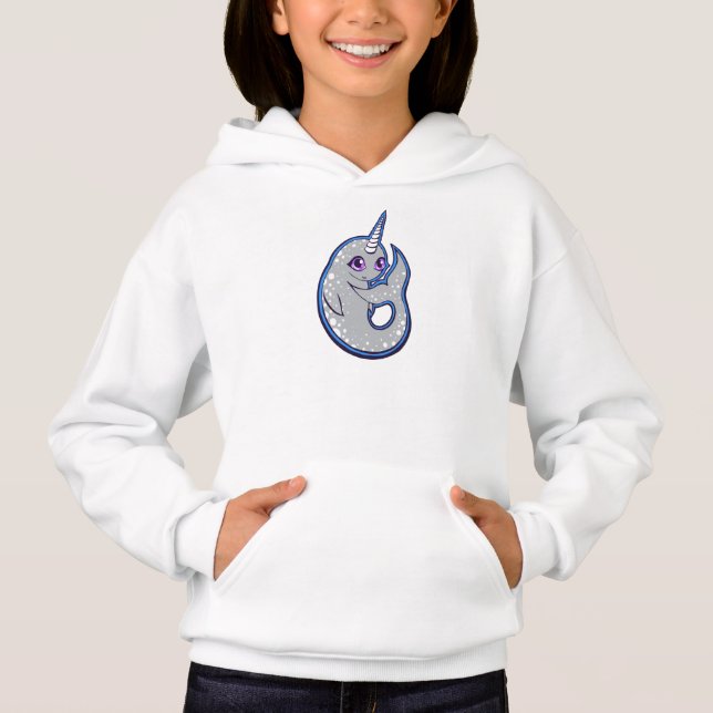 Gray Narwhal Whale With Spots Ink Drawing Design Hoodie (Front)
