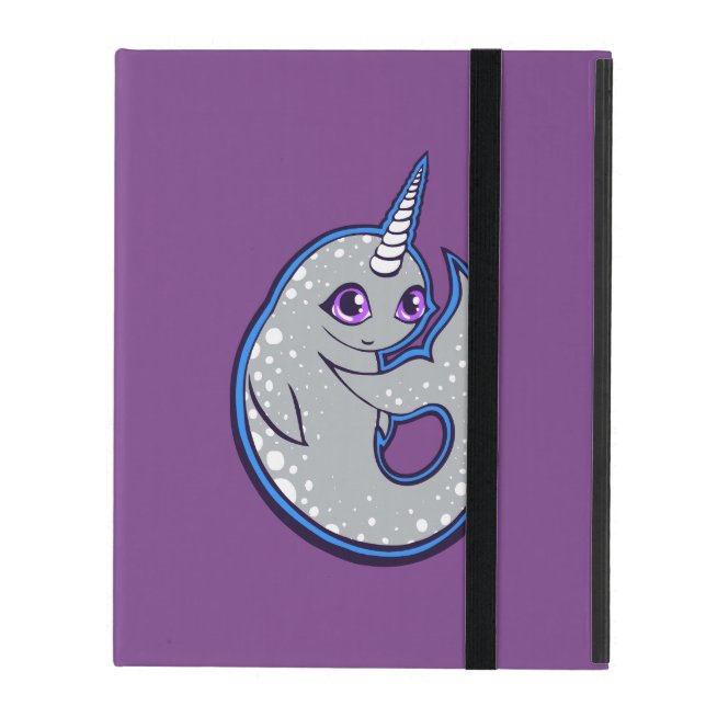 Gray Narwhal Whale With Spots Ink Drawing Design iPad Case (Front Closed)