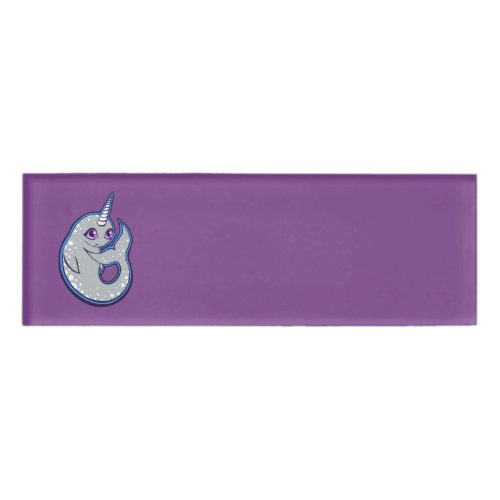 Gray Narwhal Whale With Spots Ink Drawing Design Name Tag