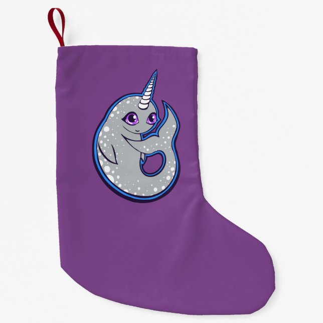 Gray Narwhal Whale With Spots Ink Drawing Design Small Christmas Stocking (Front)