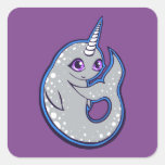 Gray Narwhal Whale With Spots Ink Drawing Design Square Sticker