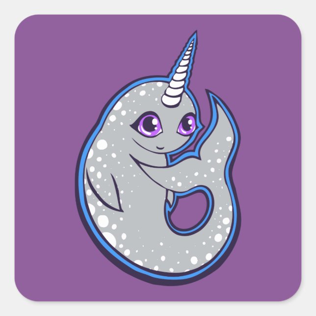 Gray Narwhal Whale With Spots Ink Drawing Design Square Sticker (Front)