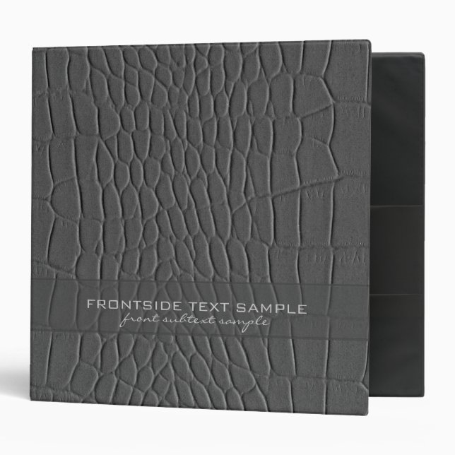 Gray Natural Faux Leather Print 3 Ring Binder (Front/Inside)