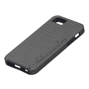 Gray Natural Fox Leather Look Monogram iPhone SE/5/5s Case