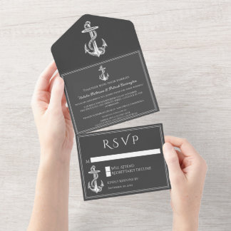 Gray Nautical Anchor All in One Wedding Invite