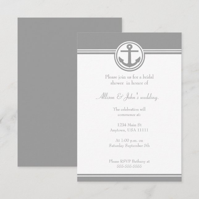 Gray Nautical Anchor Bridal Shower Invitation (Front/Back)