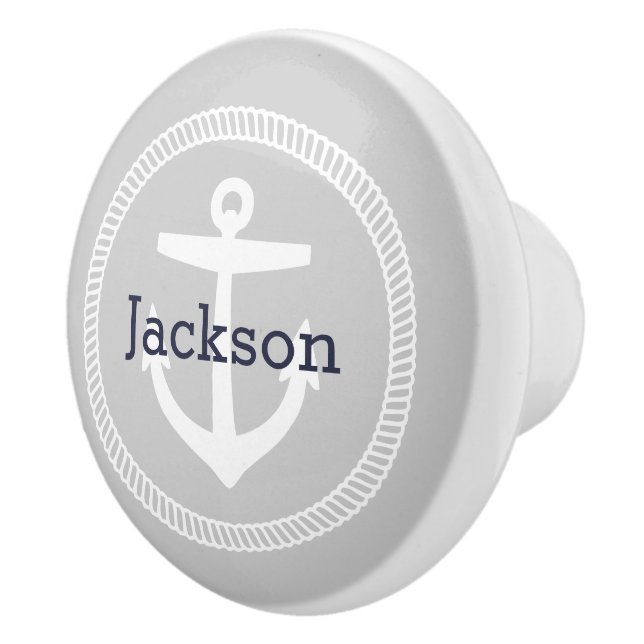 Gray Nautical Anchor Monogram Ceramic Knob (Right)