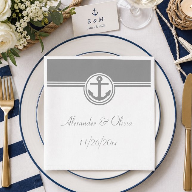 Gray Nautical Anchor Napkins (Gray Nautical Anchor Paper Napkins)