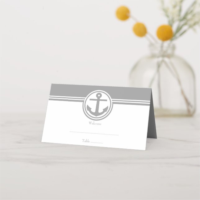 Gray Nautical Anchor Reception Place Card (Front)