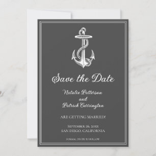 Gray Nautical Anchor Save the Date Invite