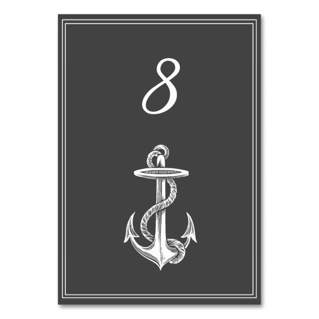 Gray Nautical Anchor Table Number Card (Front)