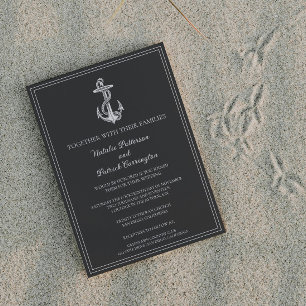 Gray Nautical Anchor Wedding Invitation
