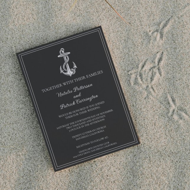 Gray Nautical Anchor Wedding Invitation (Gray Nautical Anchor Wedding Invitation)