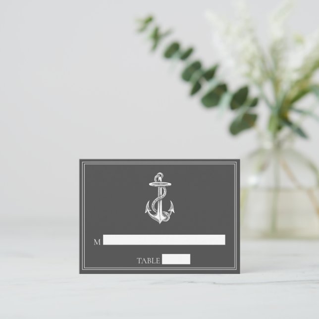 Gray Nautical Anchor Wedding Place Cards (Standing Front)
