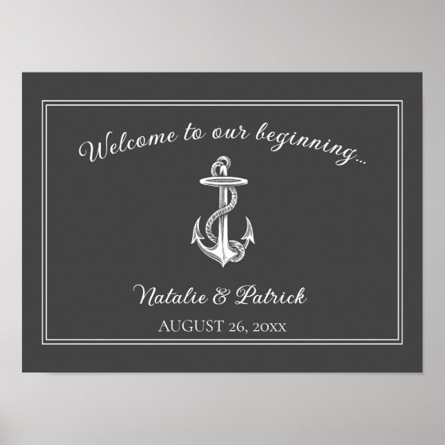 Gray Nautical Anchor Wedding Poster (Front)